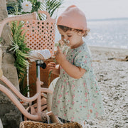 Robe régulière évasée à manches courtes vert clair fleuri, bébé || Light green flowery short sleeves regular fit flared dress, baby