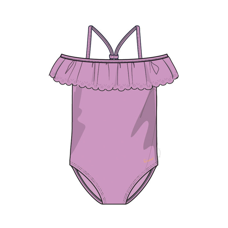 Maillot de bain une pièce mauve avec volant, enfant