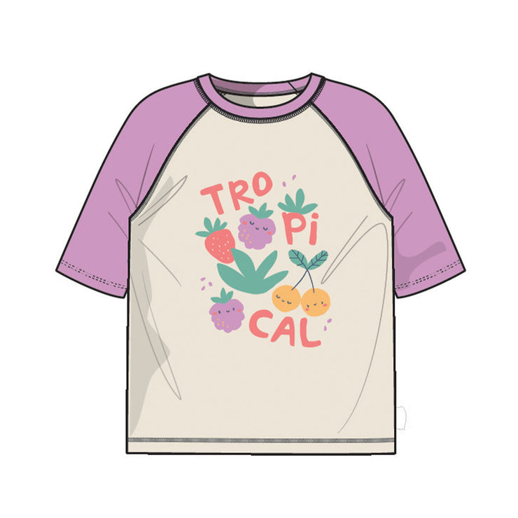 Image du t-shirt de bain crème et mauve avec illustration, enfant  