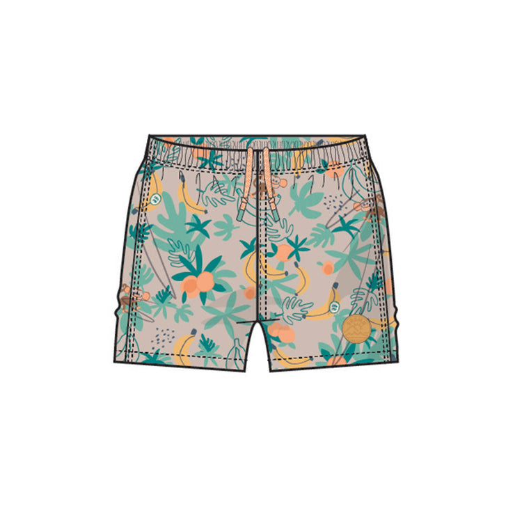 Bermuda de bain beige à motifs tropicaux, bébé