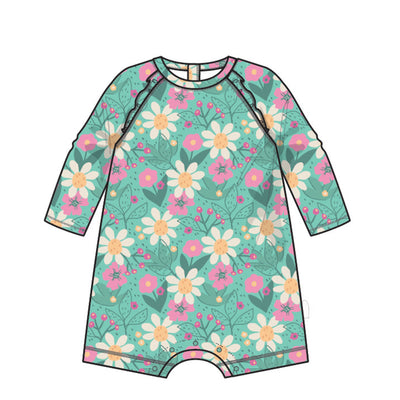 Image du maillot de bain une pièce turquoise à motif floral, bébé 