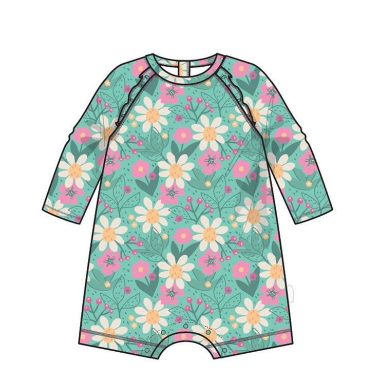 Image du maillot de bain une pièce turquoise à motif floral, bébé 