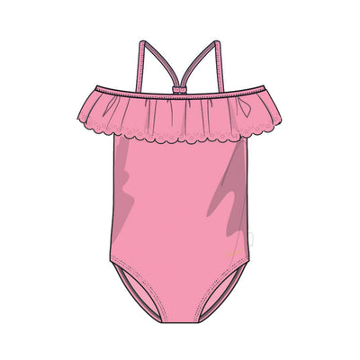 Image du maillot de bain une pièce rose avec volant, enfant