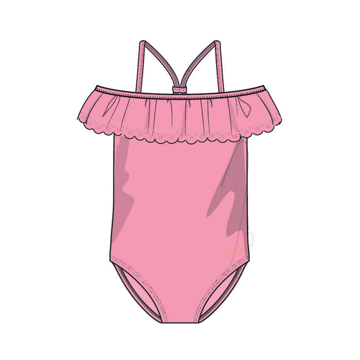 Image du maillot de bain une pièce rose avec volant, enfant