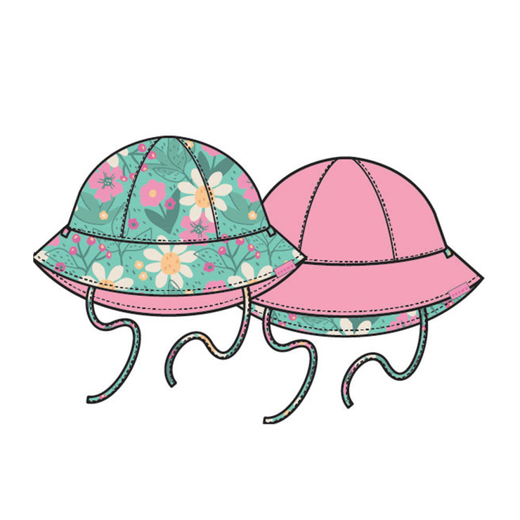 Image chapeau de soleil réversible turquoise à motif floral, bébé 