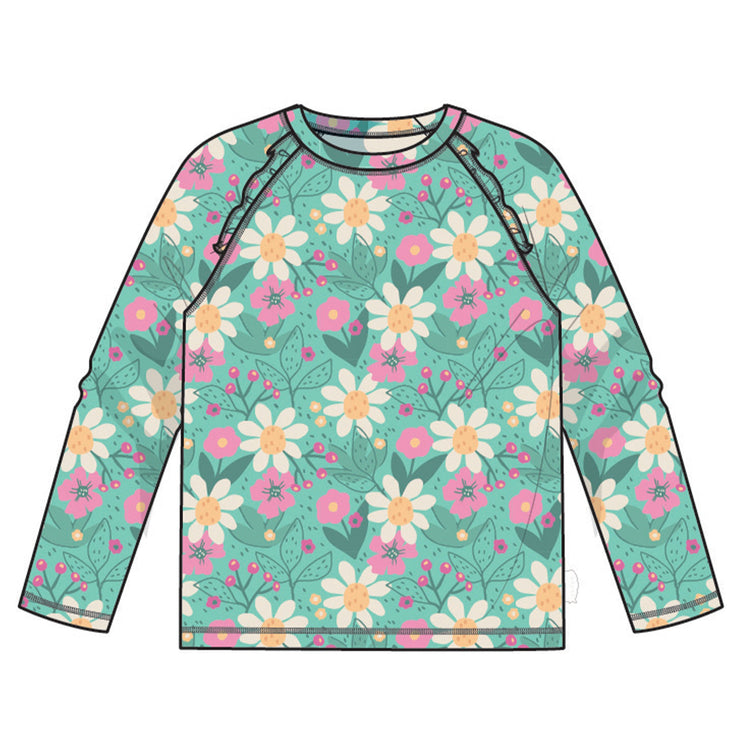Image du t-shirt de bain turquoise à motif floral, enfant