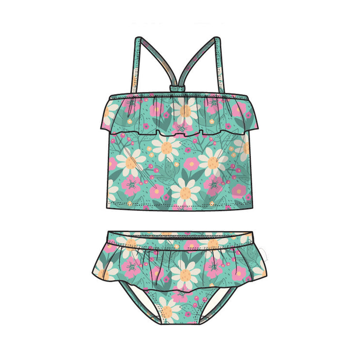 Maillot de bain deux pièces turquoise à motif floral, enfant 