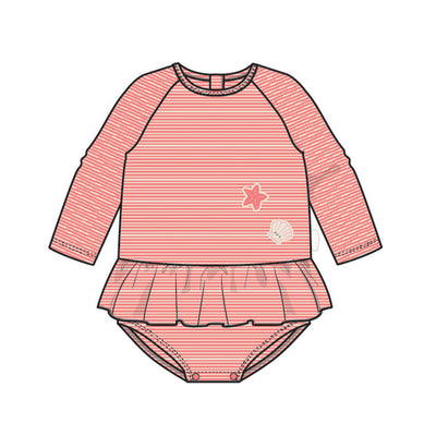 Image du maillot de bain une pièce rose et crème à rayures, bébé