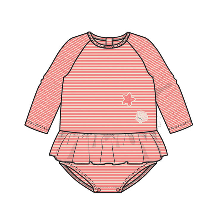 Image du maillot de bain une pièce rose et crème à rayures, bébé