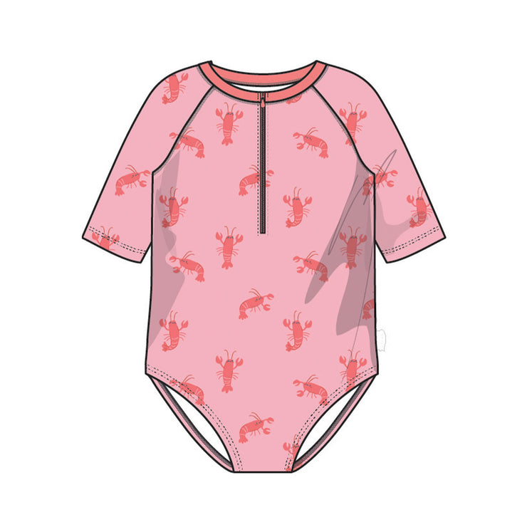 Image du maillot de bain une pièce rose à motifs de homards, enfant 