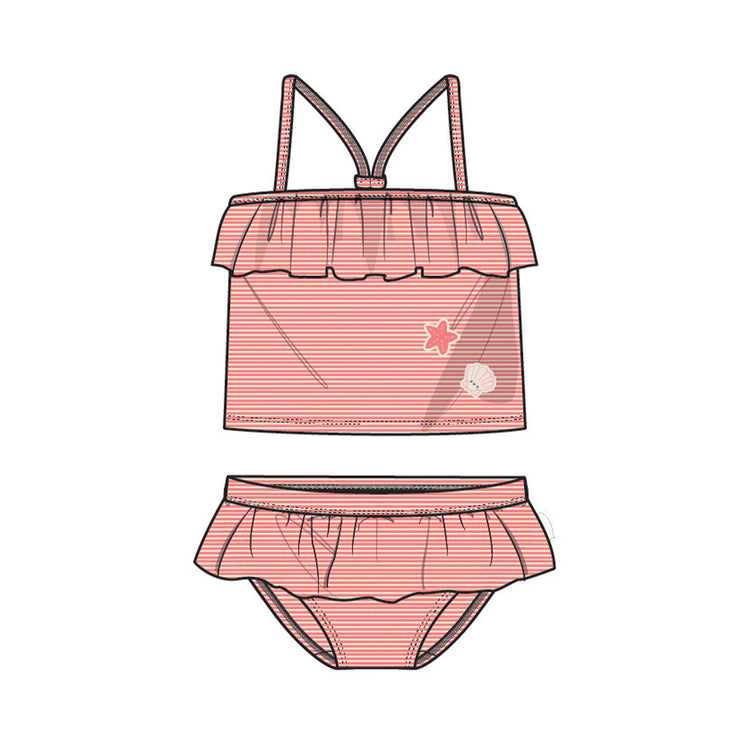 Image du maillot de bain deux pièces rose et crème à rayures, enfant  