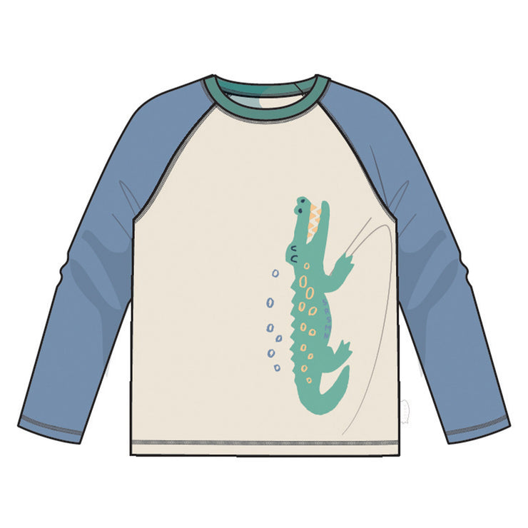 Image du t-shirt de bain bleu et crème avec crocodile, enfant 