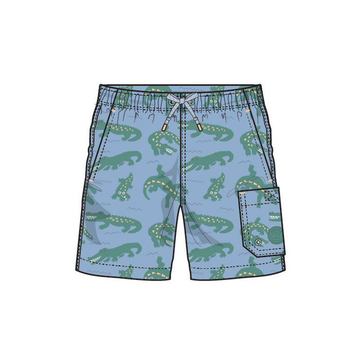 Bermuda de bain bleu à motifs de crocodiles, enfant