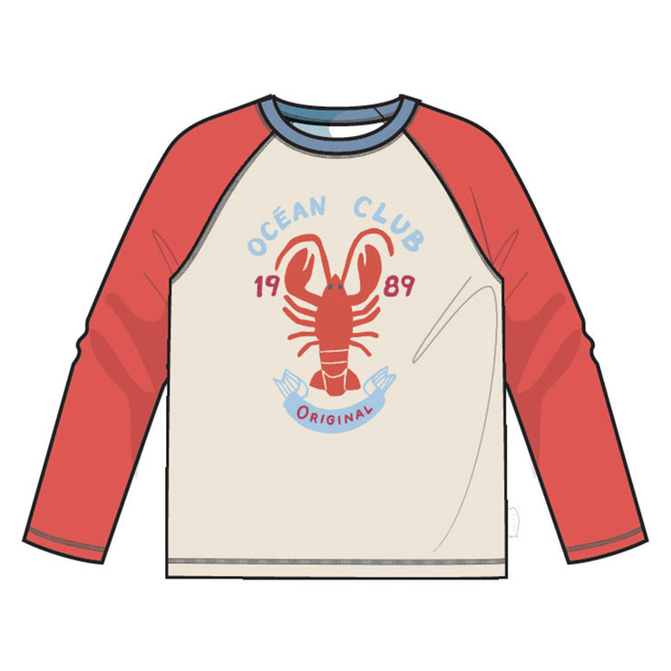 T-shirt de bain rouge et crème avec homard, enfant  