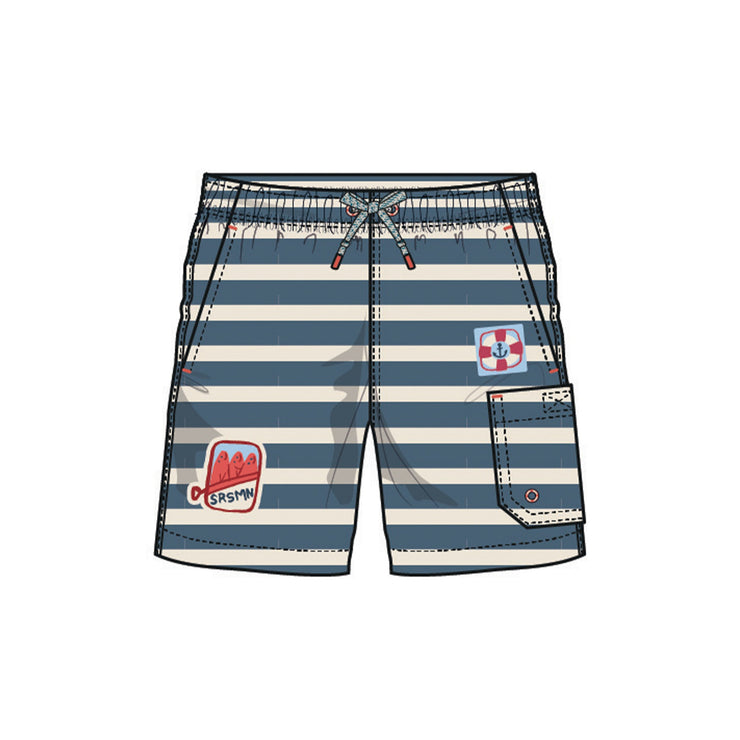Bermuda de bain bleu et crème à rayures, enfant