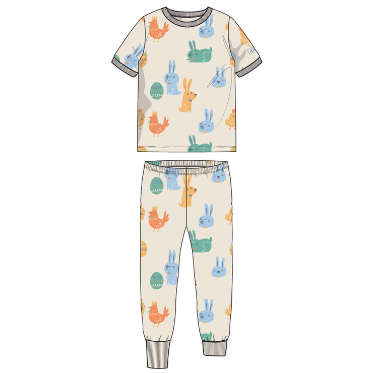 Pyjama deux pièces crème à motifs de Pâques, enfant