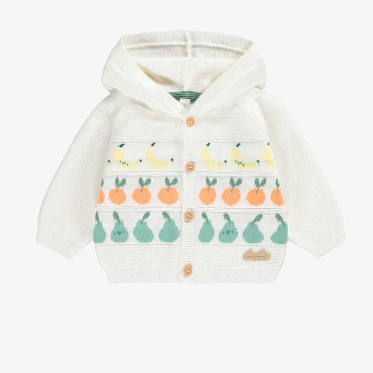 Cardigan crème en tricot avec motifs fruités, naissance
