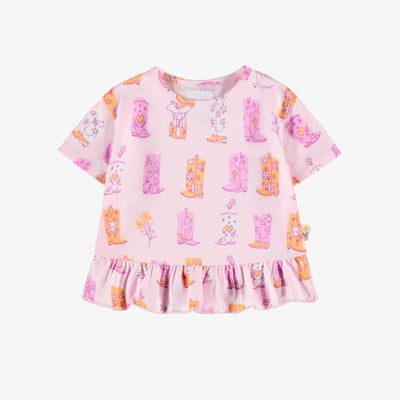 T-shirt rose à motifs bottes de cowboy, bébé 