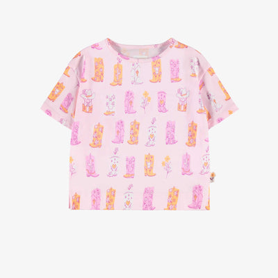 T-shirt rose à motifs bottes de cowboy, enfant 
