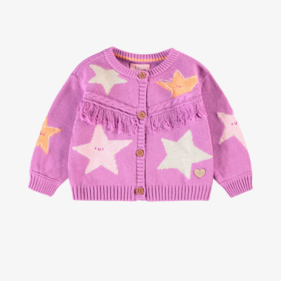Cardigan mauve en tricot à motifs d’étoiles, bébé  