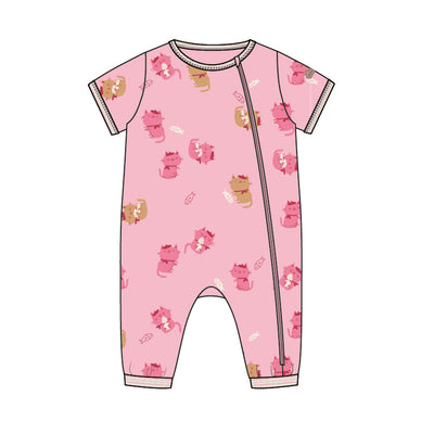 Pyjama une pièce rose à motifs de chats, naissance