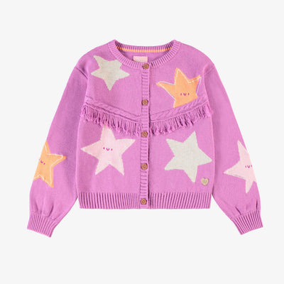 Cardigan mauve en tricot à motifs d’étoiles, enfant