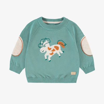 Chandail turquoise en tricot à motif de cheval, bébé