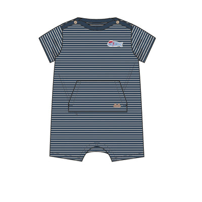 Barboteuse bleu marine et crème à rayures, naissance 