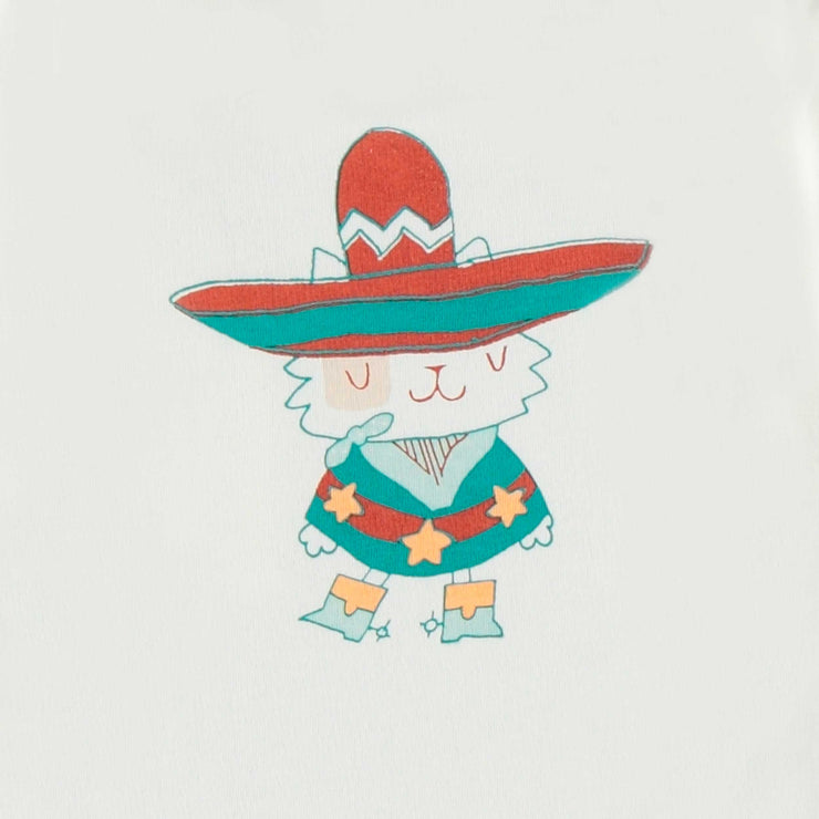 Zoom de l'Illustration au dos du t-shirt crème avec illustration au dos, bébé