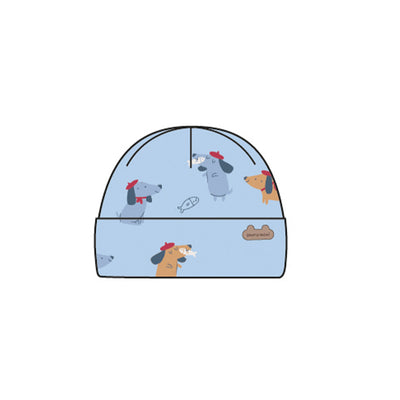 Bonnet bleu à motifs de chiens, naissance
