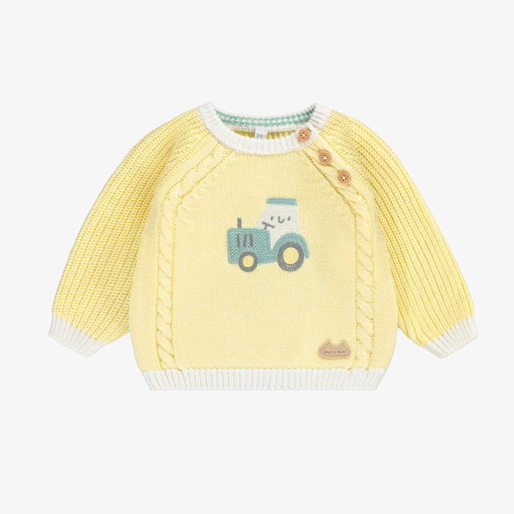 Chandail jaune en tricot avec tracteur, naissance 