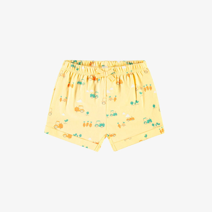 Short jaune à motifs, naissance