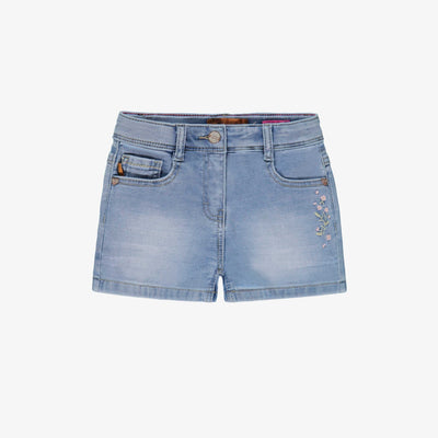 Short bleu pâle en denim avec broderie florale, enfant 