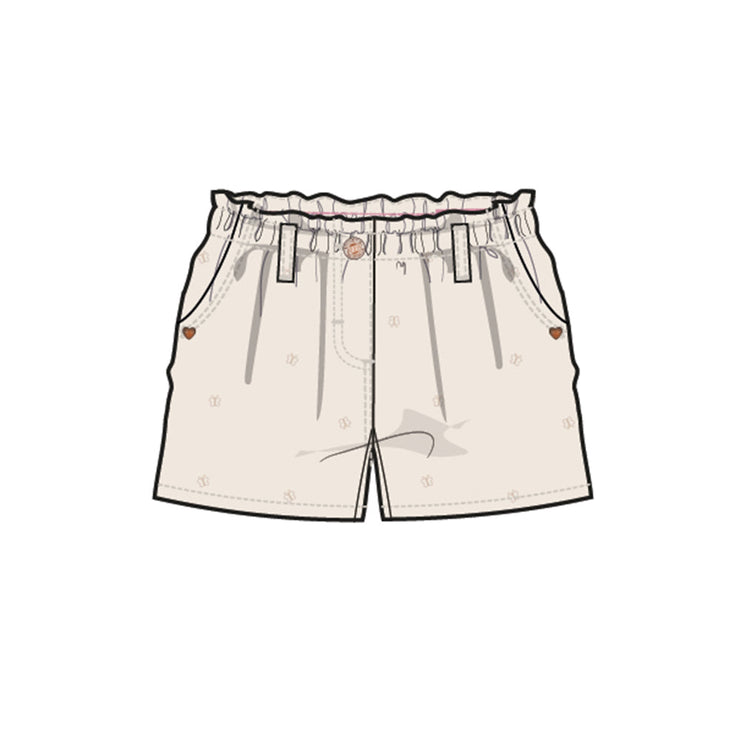 Short crème en denim avec broderies de papillons, bébé