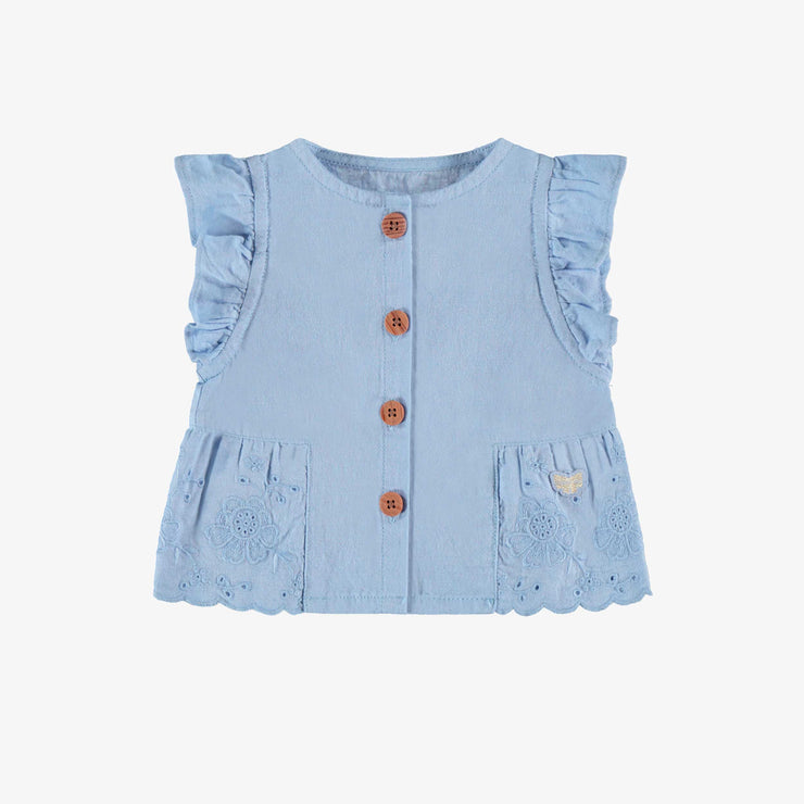 Blouse bleue avec broderie anglaise, bébé 