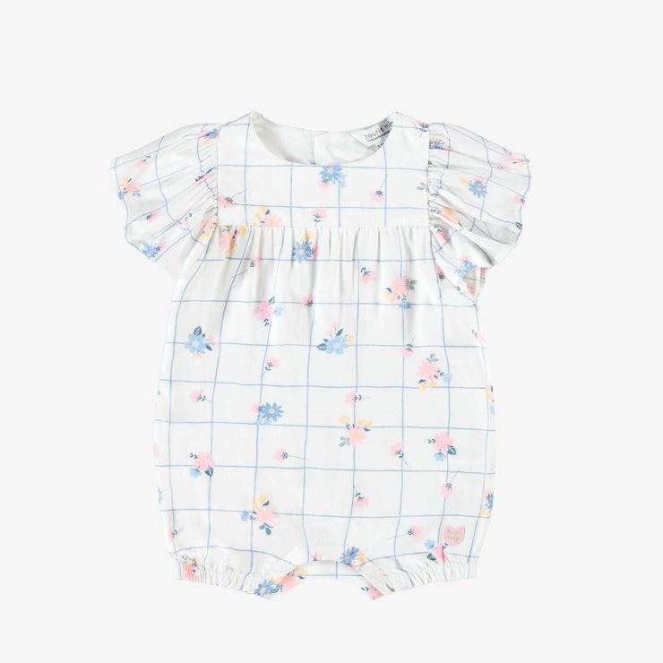 Barboteuse blanche à carreaux et fleurs, bébé 