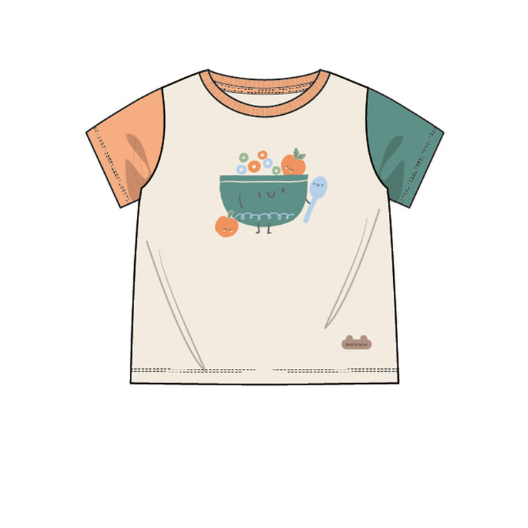 T-shirt crème, orange et vert avec illustration, naissance