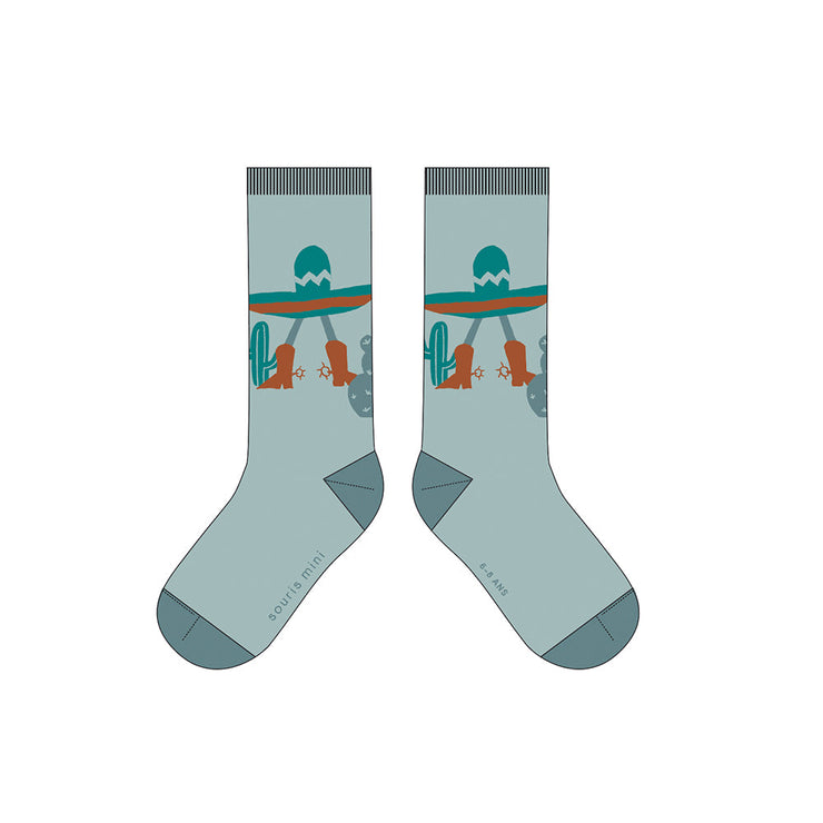 Chaussettes turquoise à motifs de cactus, enfant || Turquoise socks with cactus patterns, child