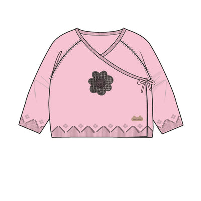 Chandail cache-cœur rose en tricot à motif pointelle, naissance