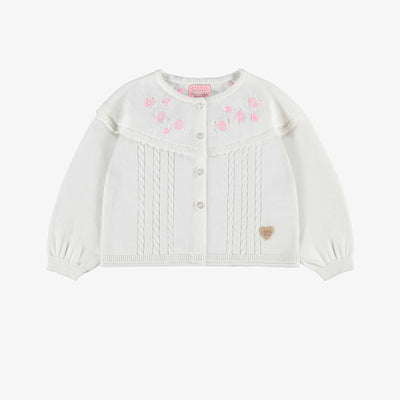 Cardigan blanc en tricot avec broderies de fleurs, bébé