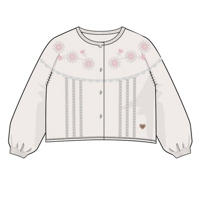 Cardigan blanc en tricot avec broderies de fleurs, enfant