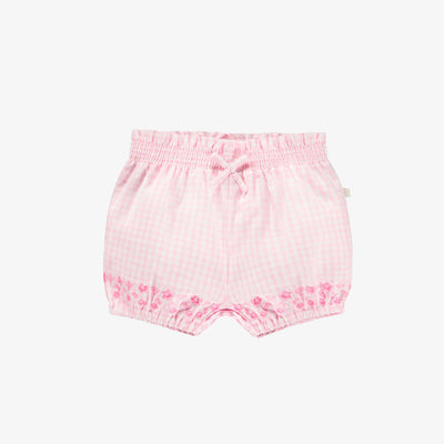 Short rose à carreaux et broderie anglaise, naissance 