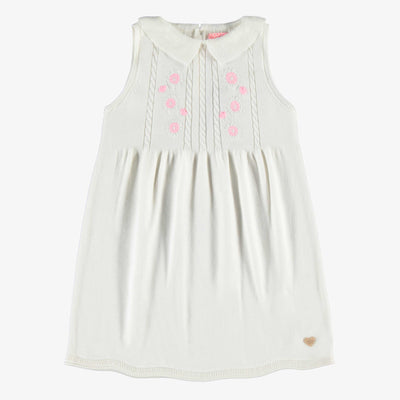 Robe blanche en tricot avec broderies de fleurs, enfant