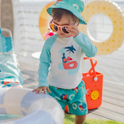 T-shirt de bain crème à manches longues bleu aqua, bébé