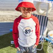 T-shirt de bain crème à manches longues rouges, enfant