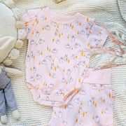 Short évolutif rose à motif de poules et de lapins en jersey doux, bébé