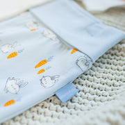 Pantalon évolutif bleu avec motif de lapins en jersey extensible, bébé || Blue evolutive pants with bunnies print in stretch jersey, baby