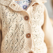 Veste de maille à manches longues crème à capuchon, bébé || Cream long sleeves knit vest with hood, baby