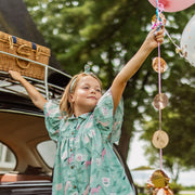 Combishort turquoise cendré en popeline scintillante à motifs de chevaux, enfant