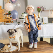 Pantalon coupe ajustée marin en coton et lin, bébé || Navy slim fit pants in cotton and linen, baby